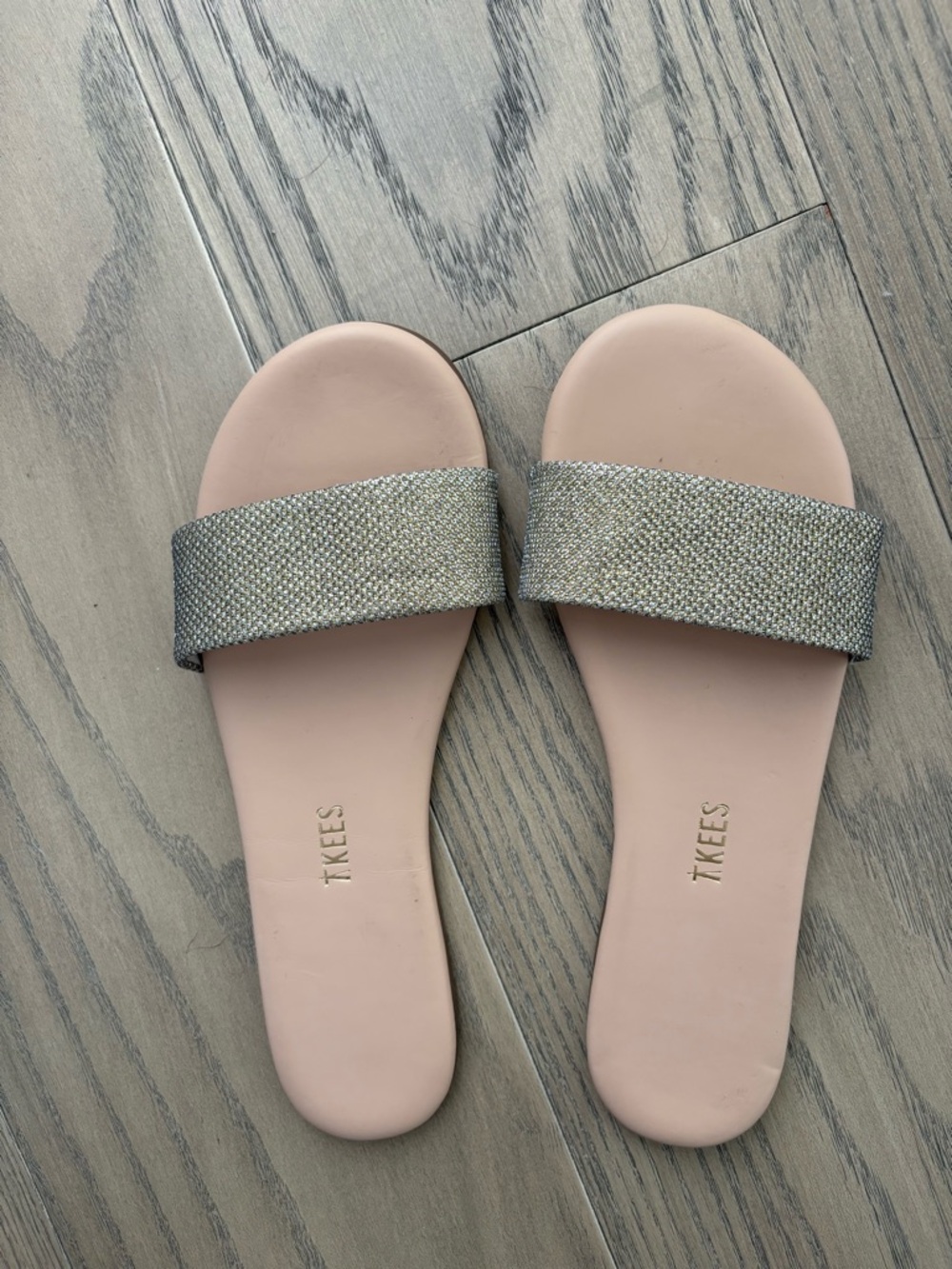 TKEES Blush Neutral Slide Sandals with Sparkling Silver Strap